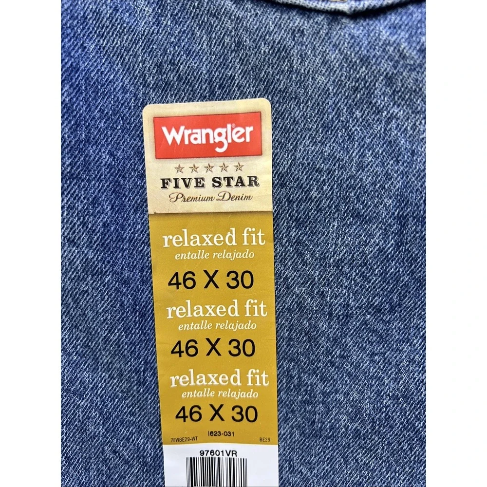Wrangler Jeans Men 46x30 Relaxed Fit Straight Leg Denim Five Star Premium NWT